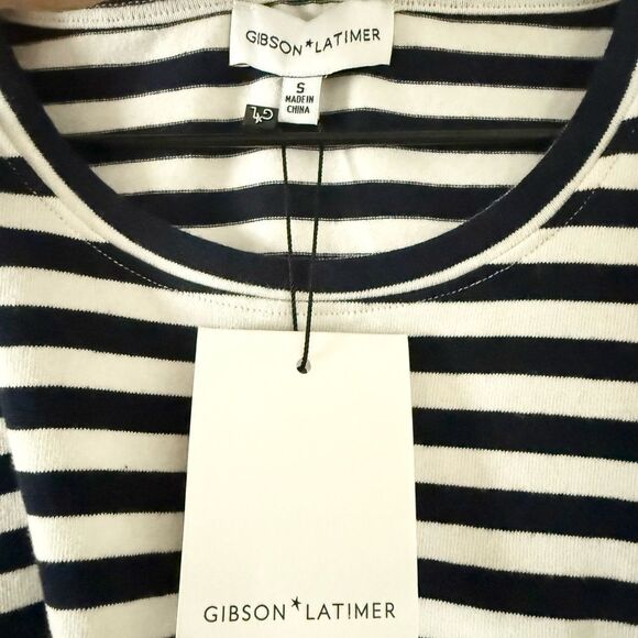 NWT Gibson * Latimer Cotton Blend Sleeveless Top in Navy & White Stripe - Size S - Picture 4 of 5